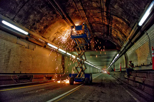 Series showing stages of completion in select demolition Midtown tunnel ceiling