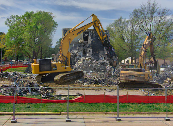 Photo series of Fort Eustis dormitory demolition