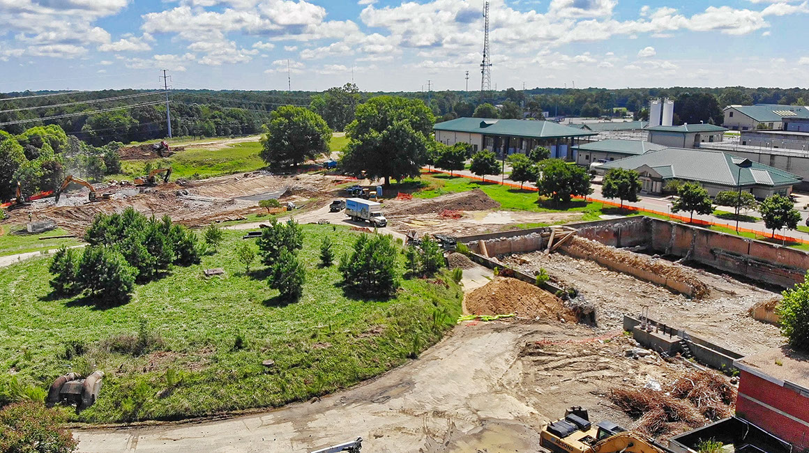 Full aerial drone photograph of Lee Hall water treatment plant