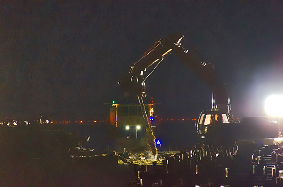 Lynnhaven Fishing Pier-view showing night operations for water based demolition