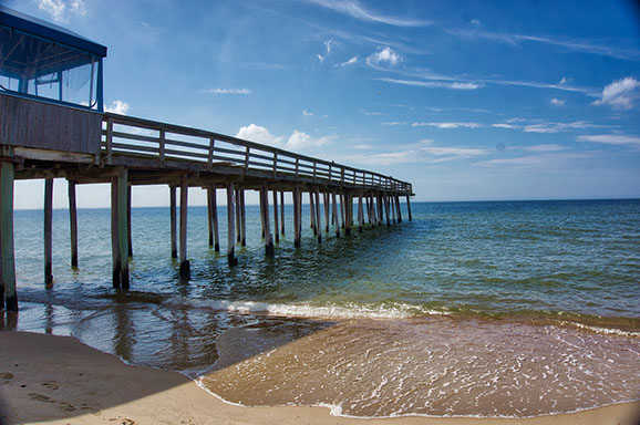 Lynnhaven Fishing Pier-View showing demolition completion with remainder of pier left for scenic overlook of Bay.