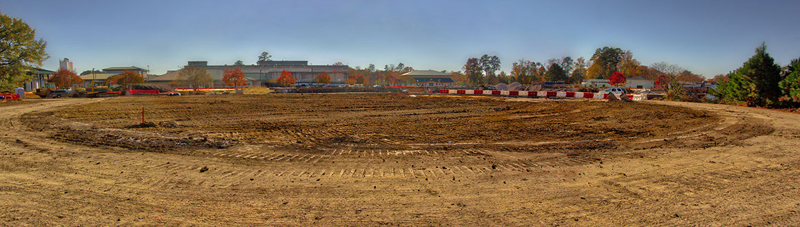 Finished grading of underground holding tank at Lee Hall