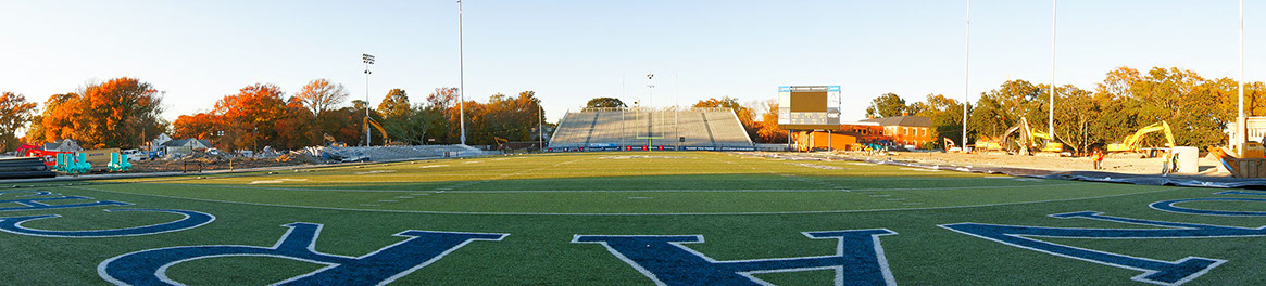 Panoramic shot of stadiums, after demolition. 