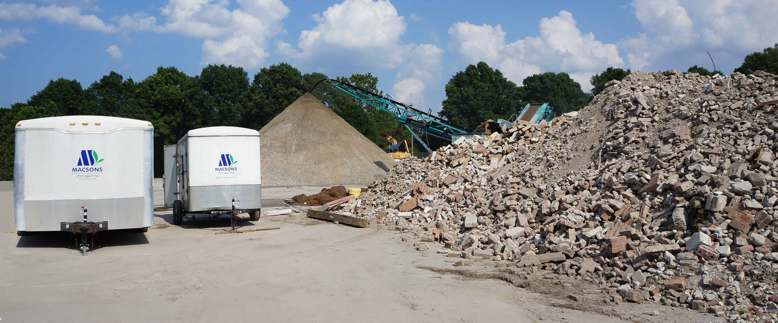 On-site yard recycling and materials conversion from building rubble used for substrate in new construction