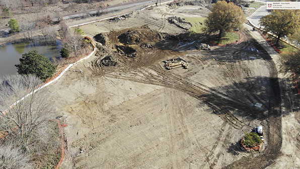 Drone view of graded area at Lee Hall WTP