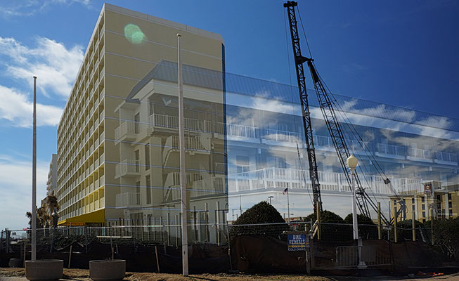 Demolition of historic Seagull Inn oceanside at Virginia Beach VA